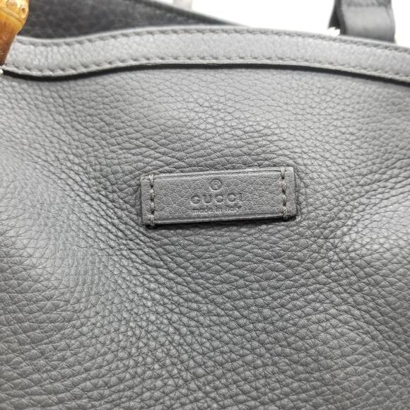 GUCCI Gray Leather Tote Large Bamboo Goldtone Double Strap - Picture 3 of 16